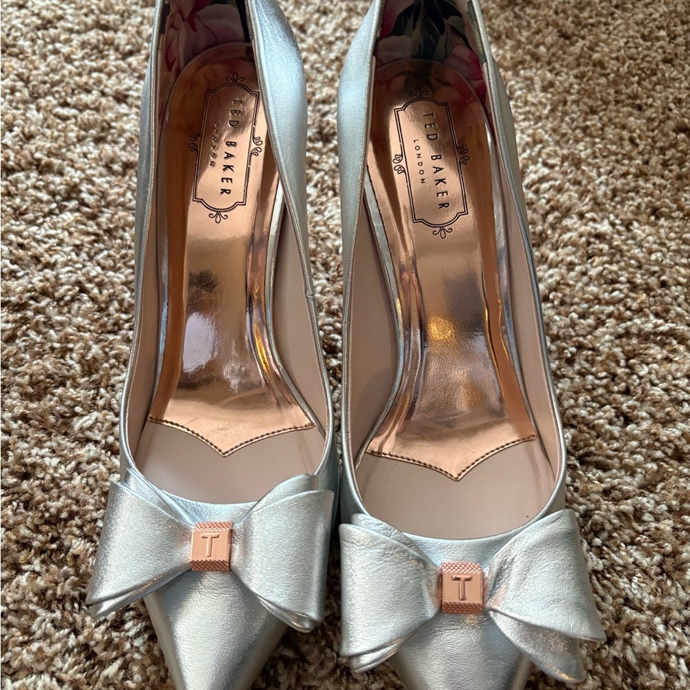 Ted Baker Silver and Rose Gold Bow Pumps